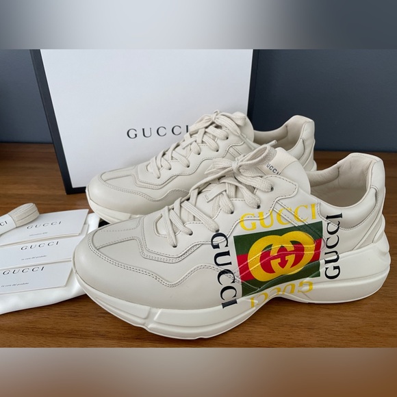 Gucci Mens Apollo Ivory White Leather Sneaker Shoe, Gucci sz 9+ - Picture 1 of 10